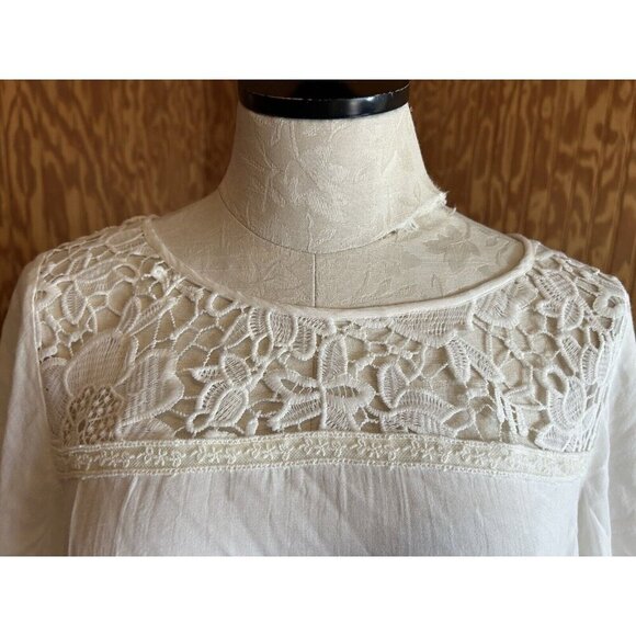 ENTRO White Blouse Eyelet Neckline Thin Boho Fairy Blouse Sz S NWOT - Picture 4 of 11